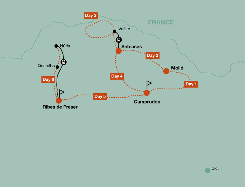 Map of the hiking tour in the Catalan Pyrenees